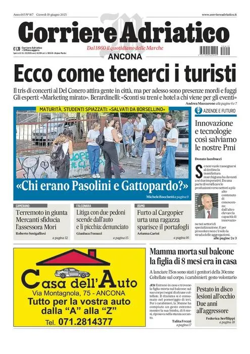 Prima-pagina-corriere adriatico-edizione-di-oggi-19-06-2025